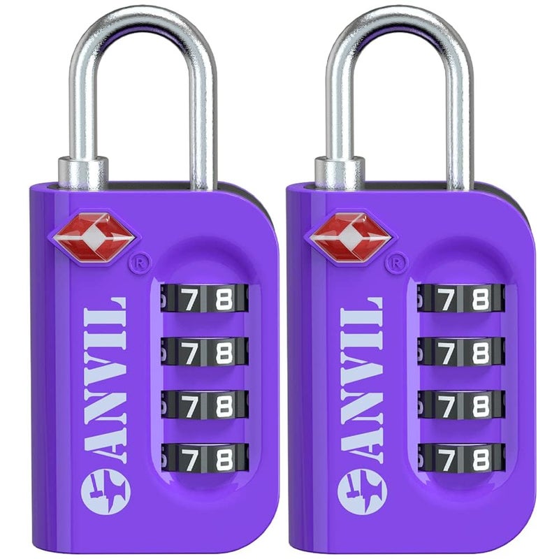 ANVIL TSA Approved Luggage Lock - 4 Digit Combination, 10,000 Combinations, Easy-Read Password Window, Travel Lock for Suitcases, Backpacks, Gym & Student Lockers, Baggage (Purple 2 Pack) - Image 1